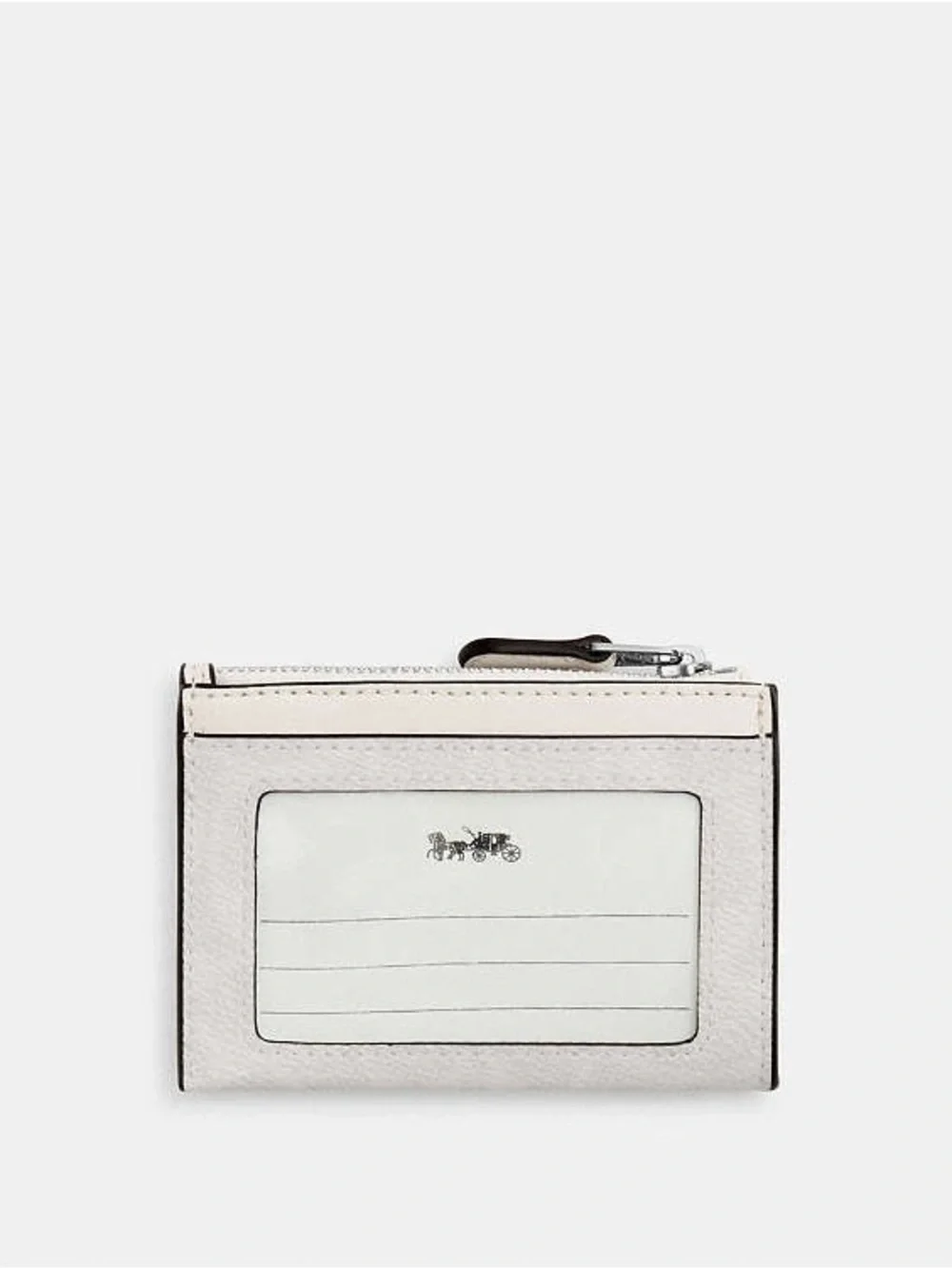 Coach Mini Skinny ID Case Chalk & Silver Leather Card Holder with Keyring, nwt